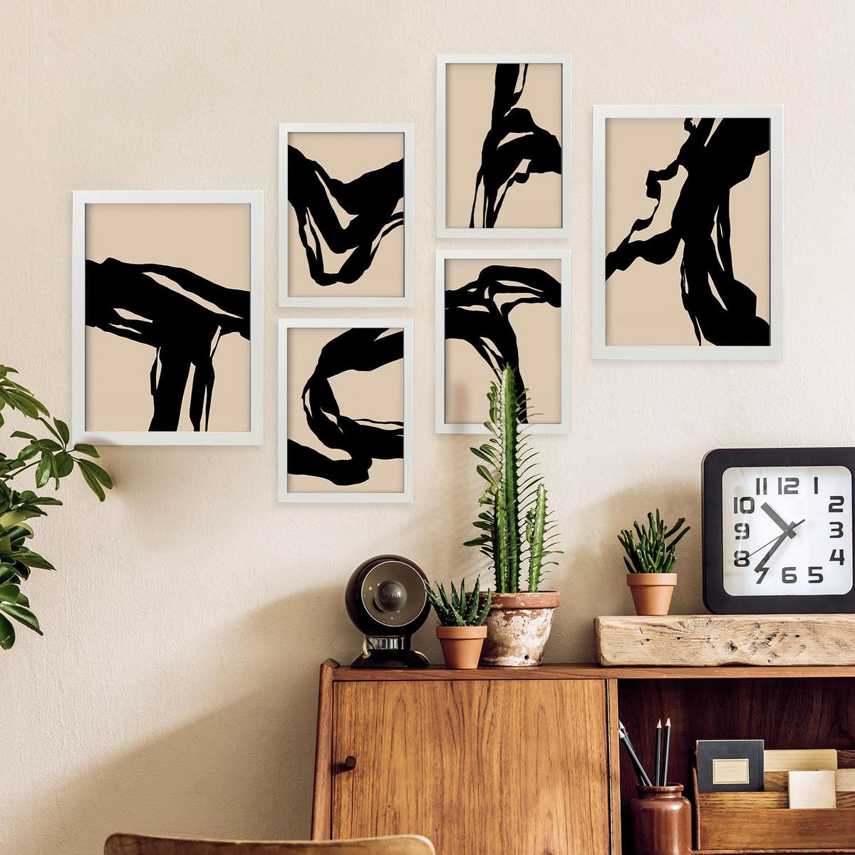 POSTER Set Mit 6 Zusammenfassungen In Form Ästhetische Dekorative Gemälde Für Ihr Wohnzimmer, Schlafzimmer Oder Zuhause A3 & A4 Weißer Rahmen - Weiß, Papier (29/3cm) - Nacnic