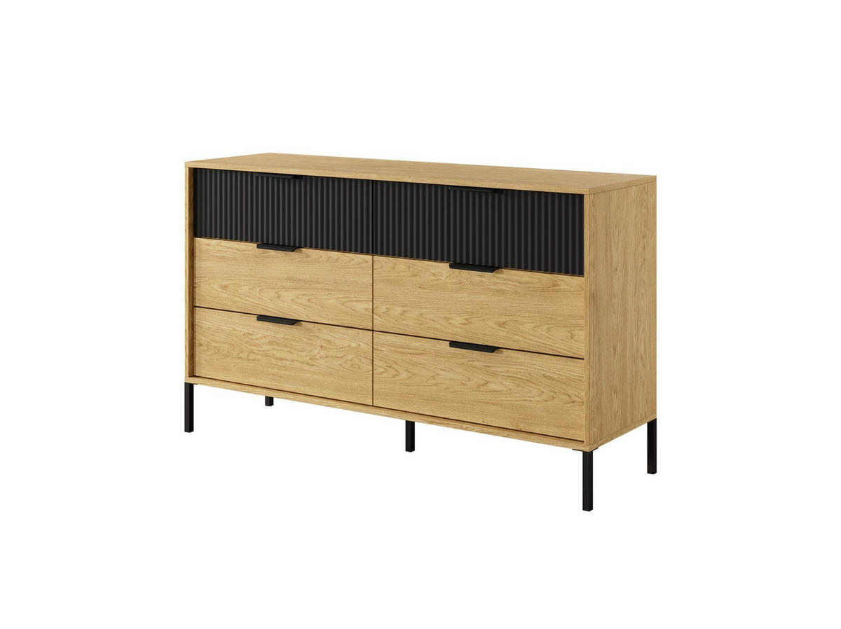 KOMMODE Norden, Eiche Baltic - Eichefarben/Schwarz, Holzwerkstoff (138/81/40cm) - Bettso