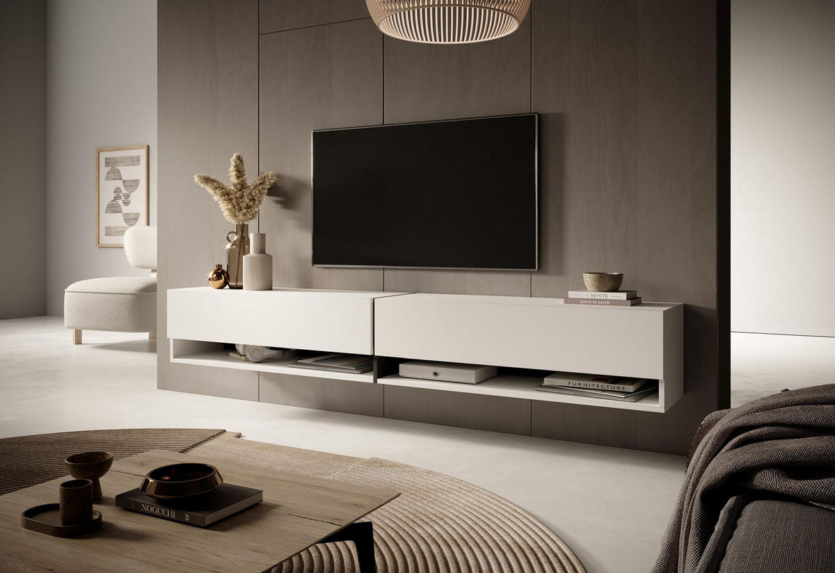 TV-HÄNGEBOARD Mirrgo Weiß / Grafitgrau 200 cm - Weiß, Holzwerkstoff (200/30/31.6cm) - Selsey