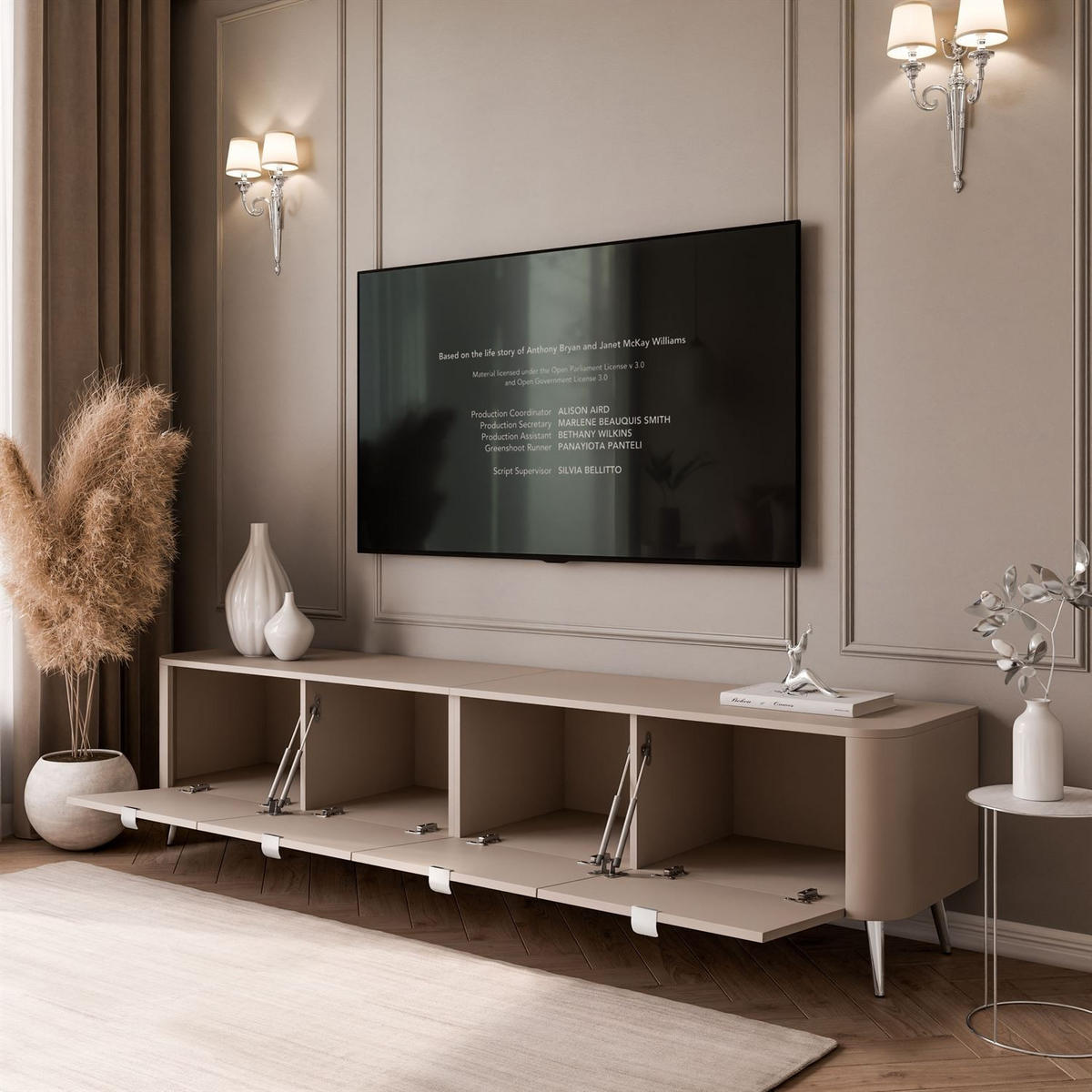 TV-SCHRANK CELESTE 200 cm mit Beleuchtung an den Silber Chrom Füßen - Kaschmir, Holzwerkstoff (200/46.5/40cm) - Lookway