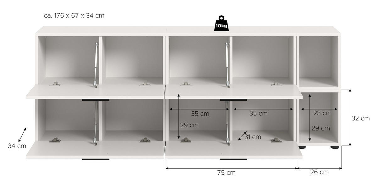WOHNWAND The One weiß 176/34/67 cm - Weiß, Holzwerkstoff (176/67/34cm) - Xonox