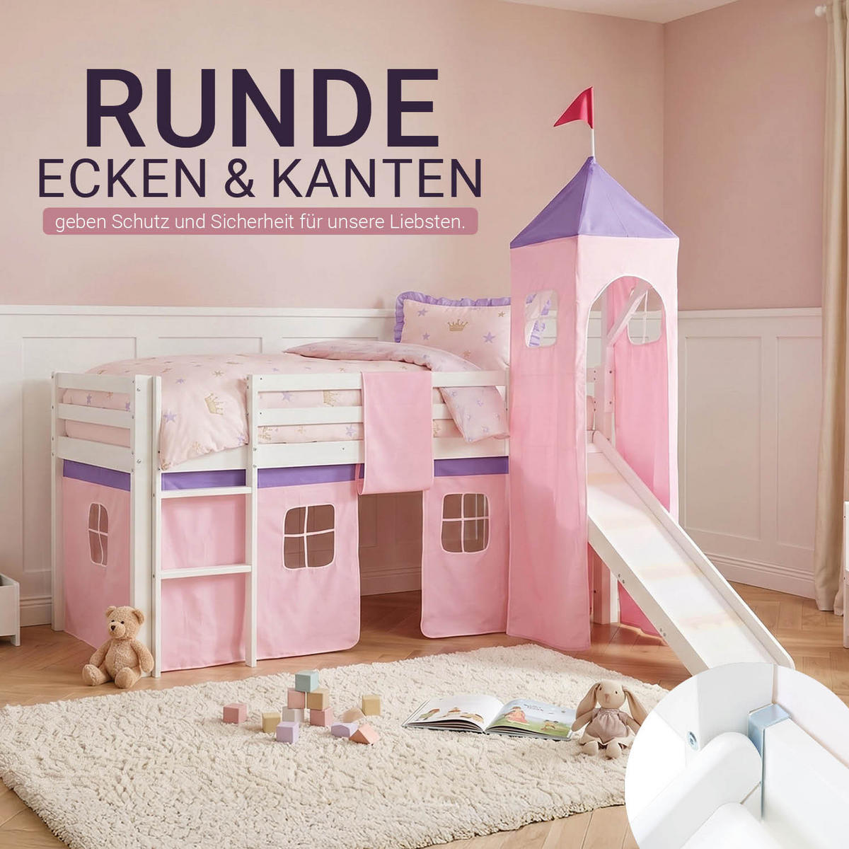 HOCHBETT mit Rutsche Turm 90/200 cm Rosa - Weiß/Rosa, Holz - Homestyle4u