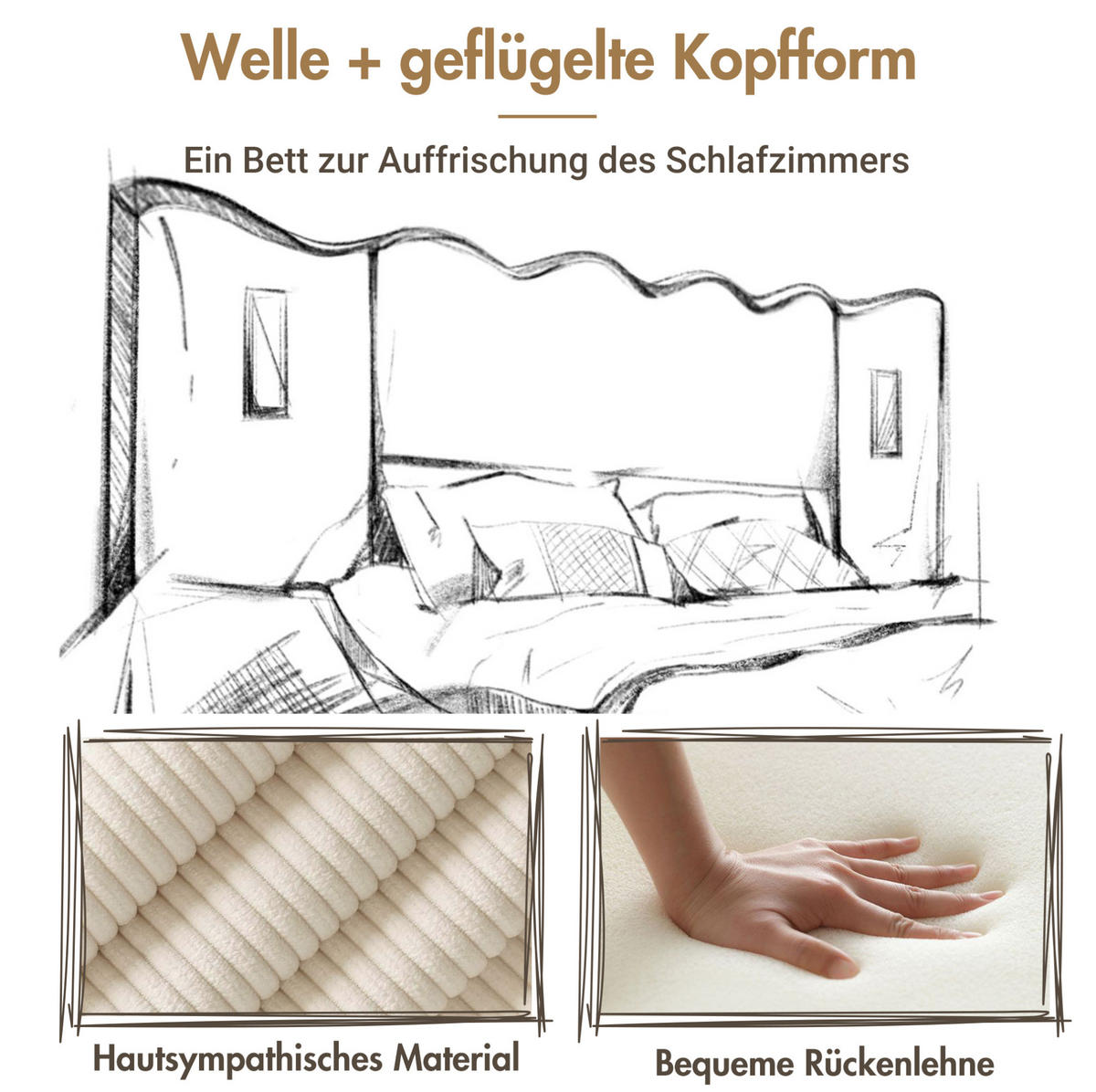 POLSTERBETT 180/200 cm mit Leselampe, USB- und Type-C-Anschlüssen, hydraulischem Bettkasten aus Cordstoff, Beige-Weiß - Weiß, Textil (180/200cm) - Redom