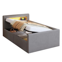 KINDERBETT 90/200 cm aus Samt mit LED, USB-Anschluss und hydraulischem Stauraum Hellgrau - Grau, Textil (90/200cm) - Modenvie