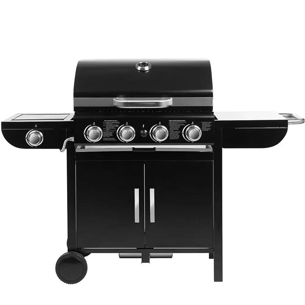 GASGRILL Grillwagen 4 Brenner mit Thermometer, Schwarz - Schwarz, Metall (133/76/42cm) - Kaket