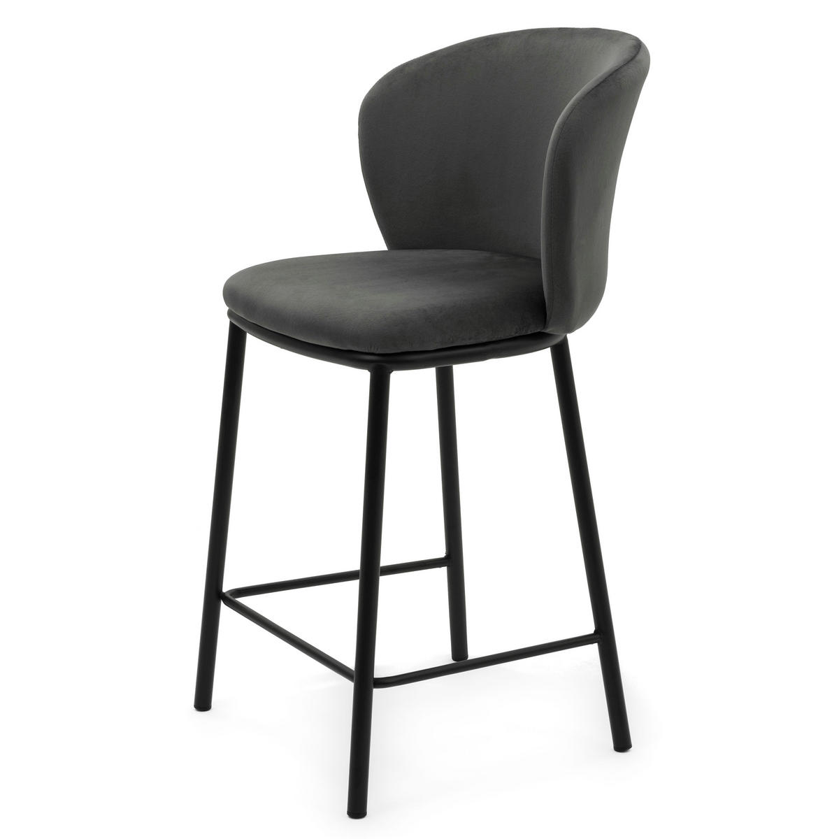 BARHOCKER BARI gepolsterter mit Steppung - grau - Samt Velour - Schwarz/Grau, Textil/Metall (55/94/57cm) - NEW HOME
