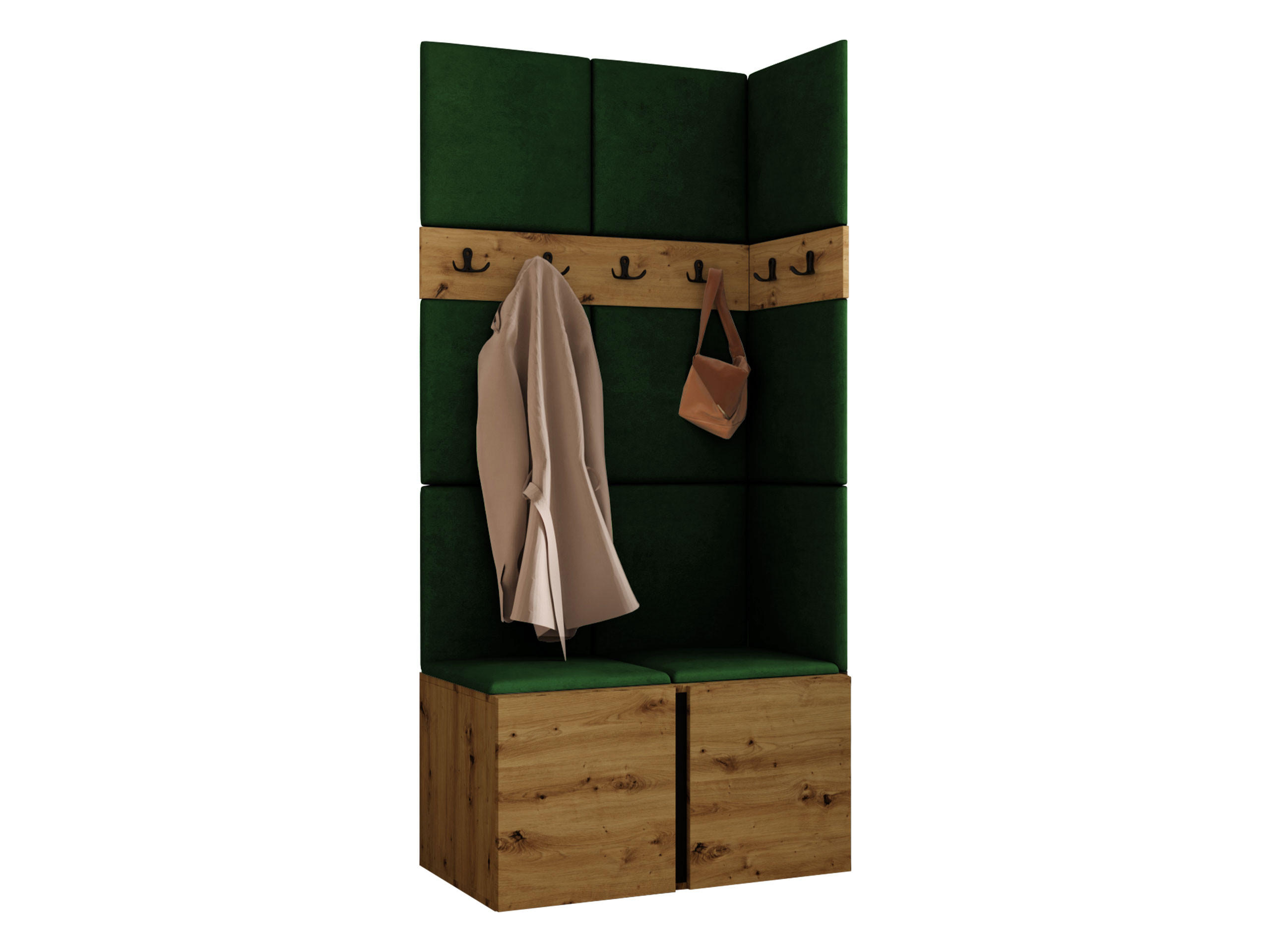 MOBILIER PENTRU HOL Orion I - verde/stejar Artisan, material plastic/compozit lemnos (84/186/46cm) - MIRJAN24
