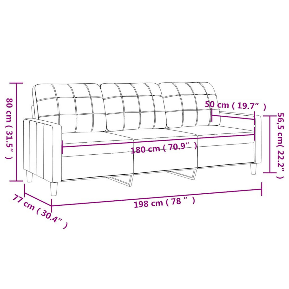 3-SITZER-SOFA Düren - Schwarz, Textil (198/80/77cm) - Nettlife