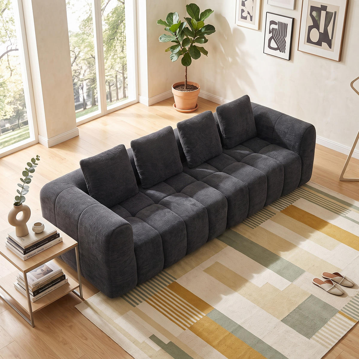 CANAPEA CU 4 LOCURI Modulară Gri Închis, Material Catifea, 260 cm, Nu Necesită Asamblare - gri închis, material textil (260/70/95.5cm) - Urban Meuble