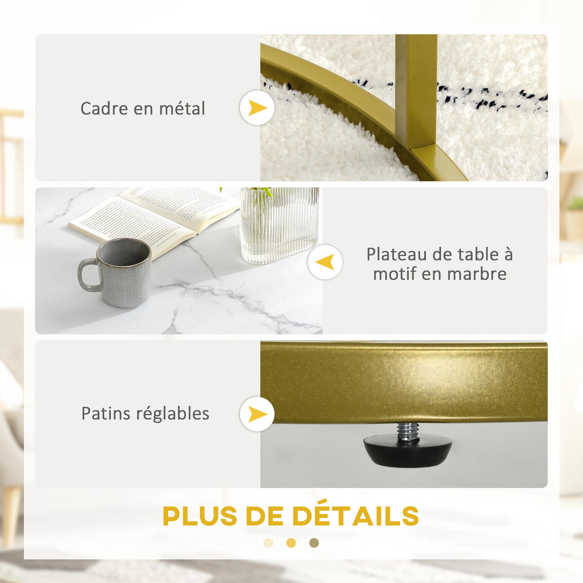 COUCHTISCH-SET Weiß Gold 2er-Set - Weiß, Holzwerkstoff (74/74/46.3cm) - PANGIVO