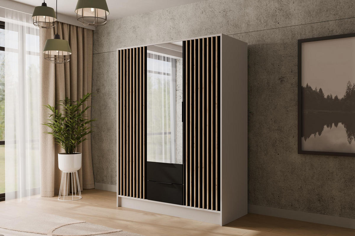 KLEIDERSCHRANK NELIA - 150 cm - Schwarz/Weiß, Holzwerkstoff (150/200/51cm) - ALTDECOR