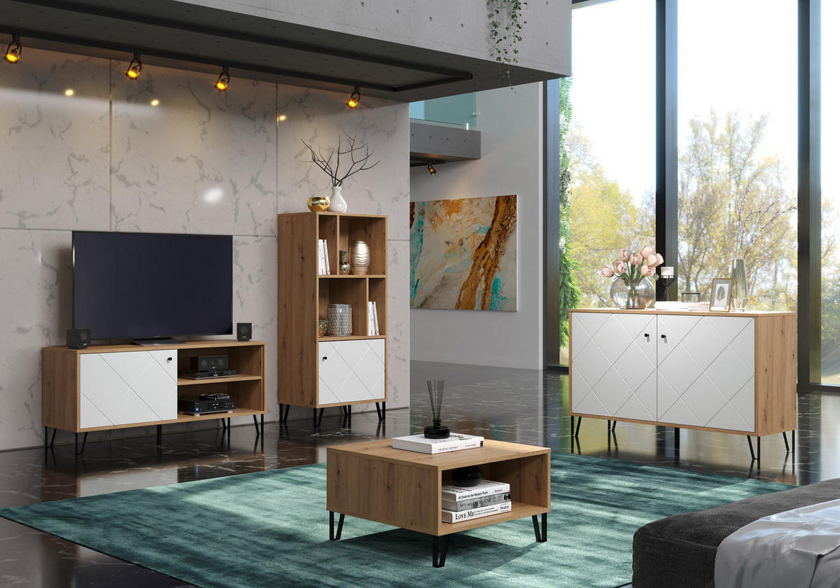 SIDEBOARD weiß - Eichefarben, Holzwerkstoff (123/76/40cm) - ebuy24