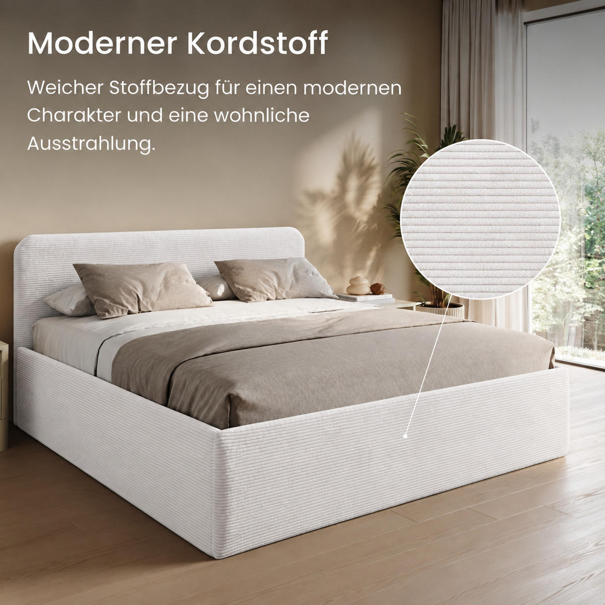 POLSTERBETT mit Bonnell-Matratze 180x200 cm in Weiß - Weiß, Holzwerkstoff/Textil (180/200cm) - Home Collective