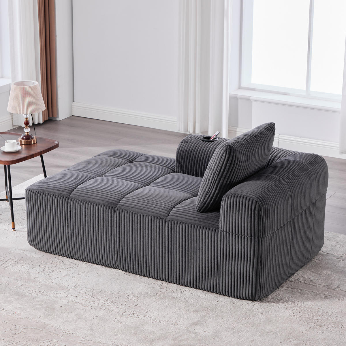 LIEGESESSEL Cord mit Seitenfächern und Becherhaltern 158/93/61 cm Dunkelgrau - Dunkelgrau, Textil (93/61/158cm) - Redom