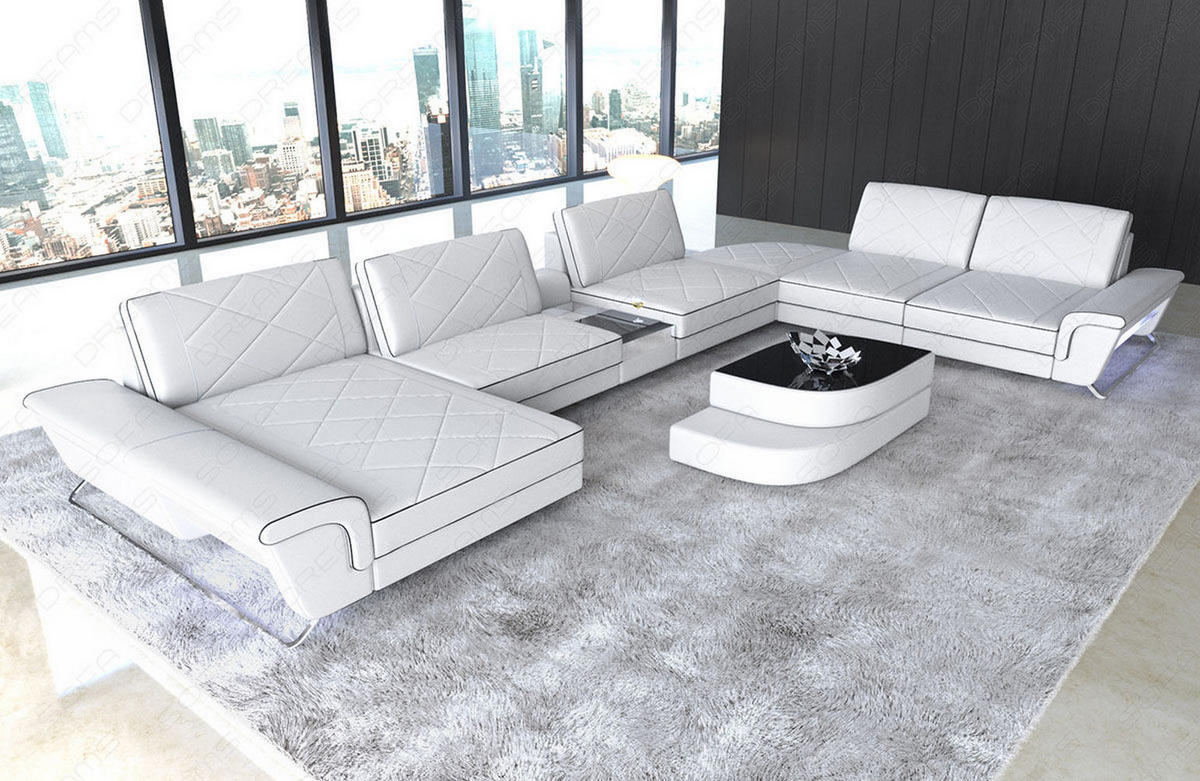 WOHNLANDSCHAFT Bari XXL - Schwarz/Weiß, Leder (456/89/329cm) - Sofa Dreams