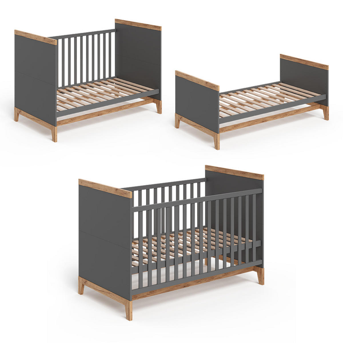 BABYBETT Malia Grau/Artisan 70x140 cm - Hellgrau/Grau, Holzwerkstoff - VitaliSpa