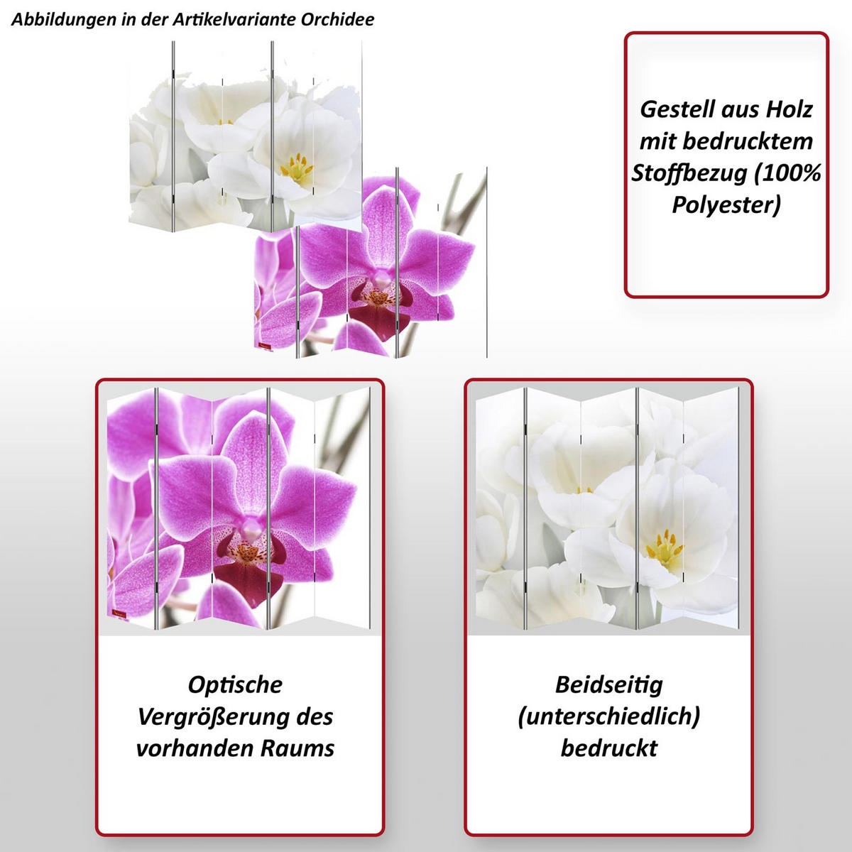 FOTO-PARAVENT Weiß, Altrosa - Altrosa/Weiß, Holz (200/180/2cm) - MCW