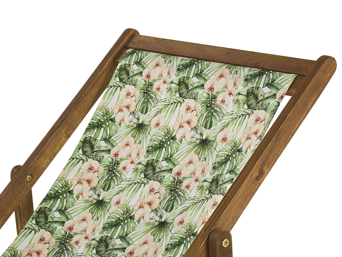 GARTENLIEGE 2er-Set hellbraun Textil weiß/grün Blumenmuster Anzio - Hellbraun/Grün, Textil (54/70/97cm) - Beliani