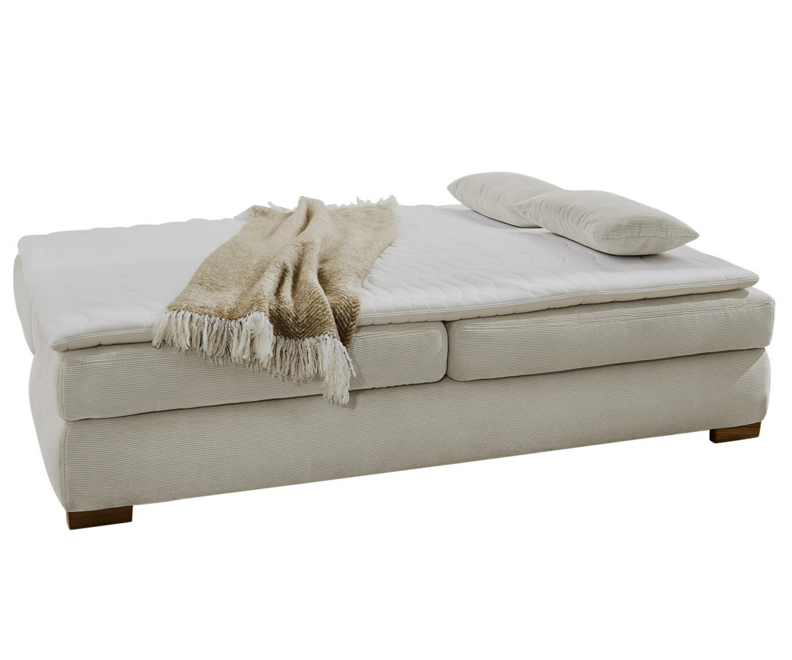 DAUER-SCHLAFSOFA Federkern Topper Bettkasten B201/T110/H88 cm, Liegefläche 160x200 cm, Feincord Beige / 15151 - Wildeiche/Beige, Holz/Textil (201/88/110cm) - luma-home