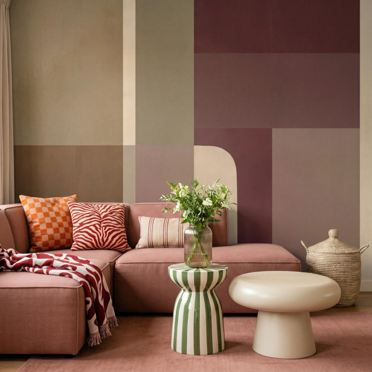 TAPETE - Unis - Abstrakt - Bordeaux - Linien - 280x200 cm - Multicolor, Papier (280/200cm) - OnlyWow