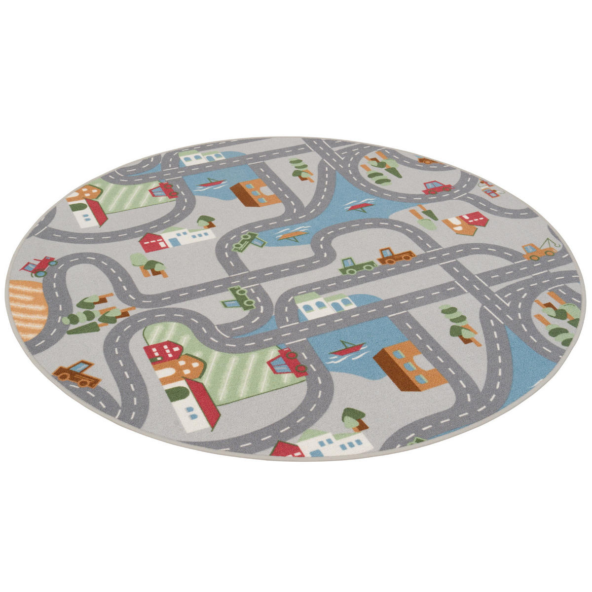 KINDER SPIEL STRASSENTEPPICH FUN TOWN RUND - Grau, Textil (200/200cm) - Snapstyle