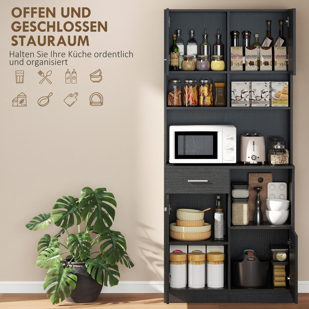 BUFFET DE-08698 Buffet mit Soft-Close Türen Schwarz - Schwarz, Holzwerkstoff (35/180/80cm) - ComfortXL