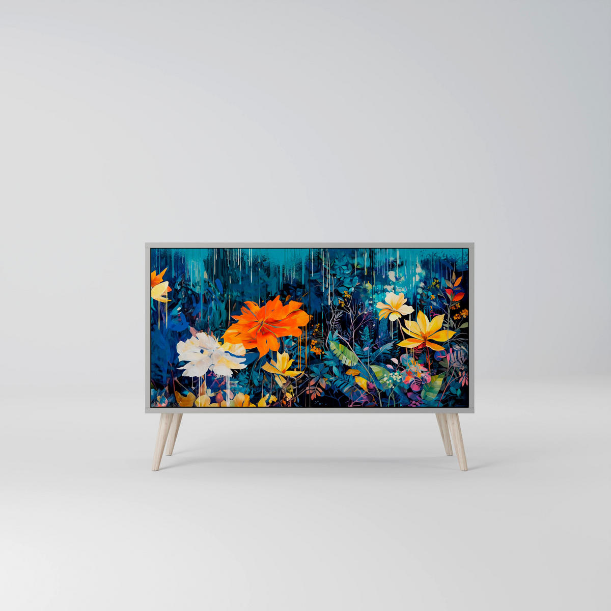 SIDEBOARD MIDNIGHT BLOSSOM, Eicheneffekt, 111x42x77,5 cm, 2 Türen - Eichefarben/Buchefarben, Holzwerkstoff/Buchenholz (111/77.5/42cm) - SpaceRebels