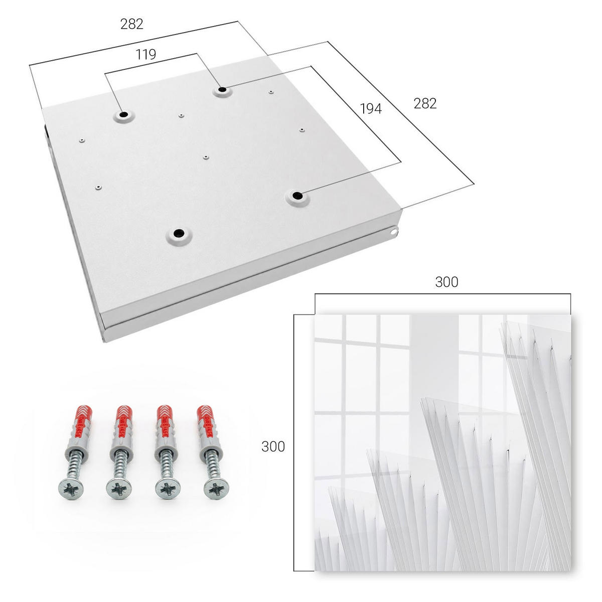 SCHLÜSSELBOX Weiß 30x30 cm – Türöffnung nach rechts - Abstrakte Architektur - Weiß, Metall (30/30/5cm) - TULUP