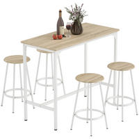 BARTISCH-SET DE-14809 4 Hocker mit Fußstütze Holzoptik/Weiß - Braun, Metall (110/50/89.5cm) - ComfortXL