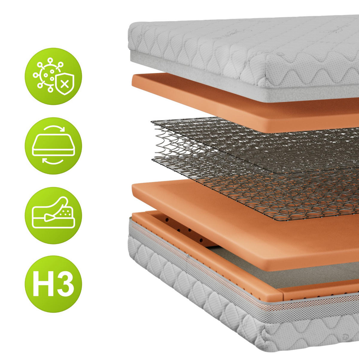 FEDERKERNMATRATZE VENA - 120/200 - H3 - Sivo - Weiß, Textil (120/200cm) - MKS