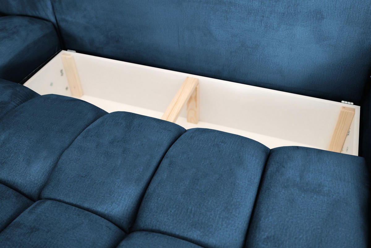 WOHNLANDSCHAFT Collin Mit Schlaffunktion - Blau, Holzwerkstoff/Textil (382/85/185cm) - Fun Möbel