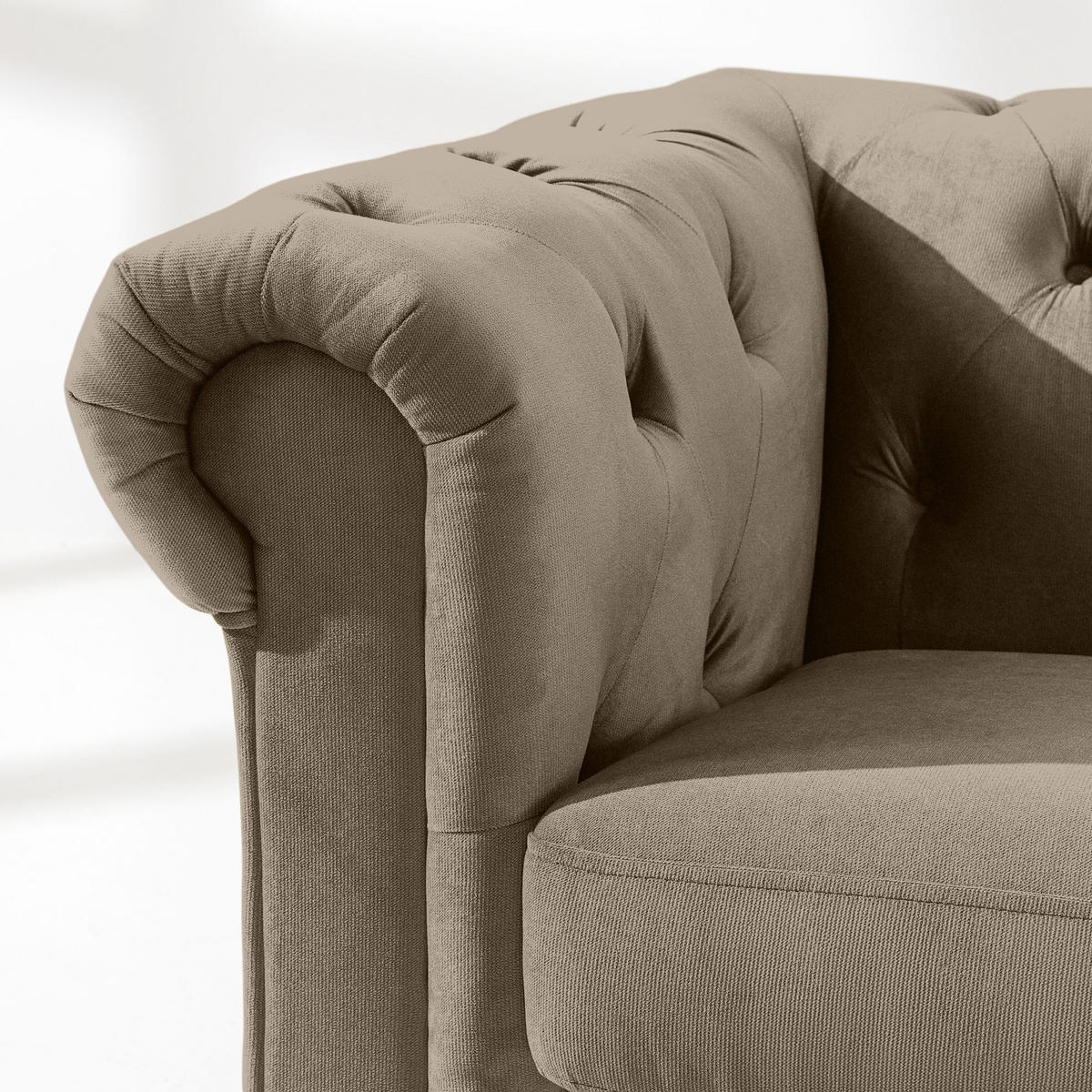 3-SITZER-SOFA GRAVO Chesterfield, Velours - Wengefarben/Beige, Leder/Holz (202/72/95cm) - KONSIMO®