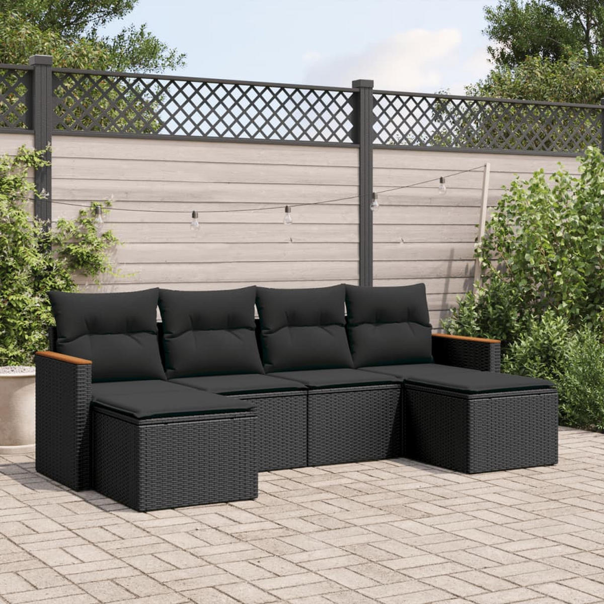 GARTEN-SOFAGARNITUR 6-teilig Mit Kissen Schwarz Poly Rattan - Schwarz, Kunststoff - vidaXL