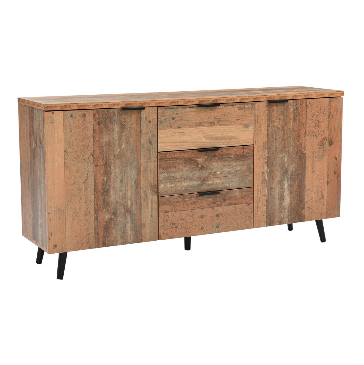 TV komoda z dřevotřísky 140x35x70 cm antická hnědá se 3 zásuvkami a nastavitelnými policemi - hnědá, kompozitní dřevo (140/70/35cm) - Modfu