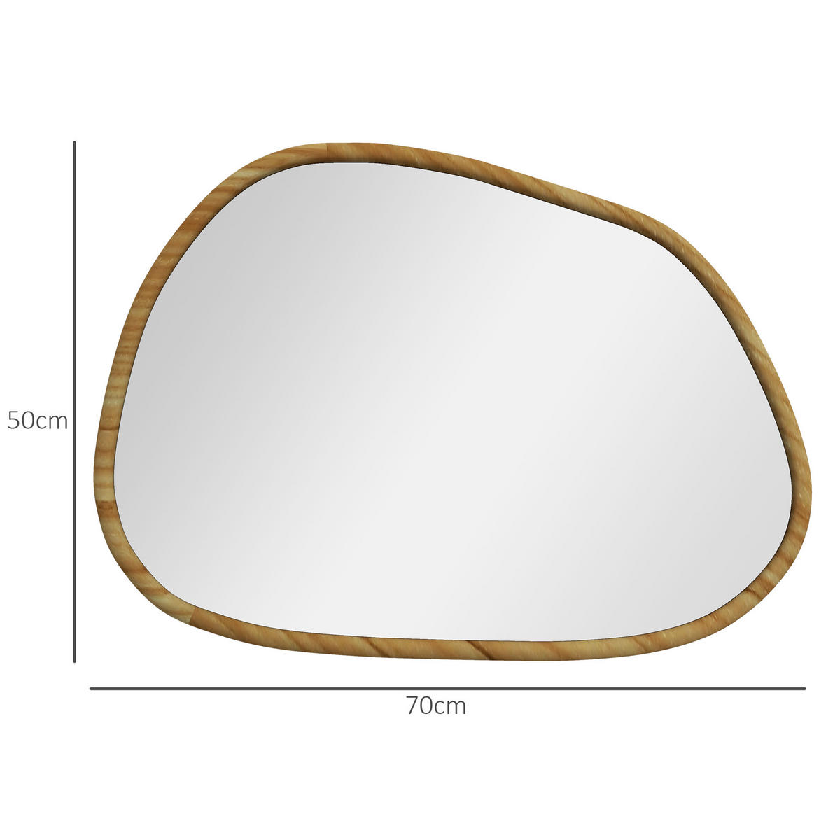 ASYMMETRISCH Wandspiegel, 70 x 50 cm Badezimmerspiegel mit Holzrahmen für Bad - Naturfarben, Glas/Holzwerkstoff (2.1/50/70cm) - HOMCOM