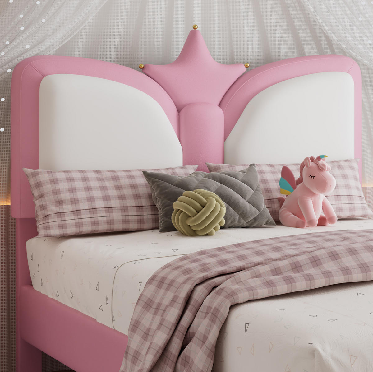 POLSTERBETT 90/200 cm Rosa+Weiß aus PU mit Kronen-Kopfteil - Rosa, Kunststoff (90/200cm) - OKMYHOME