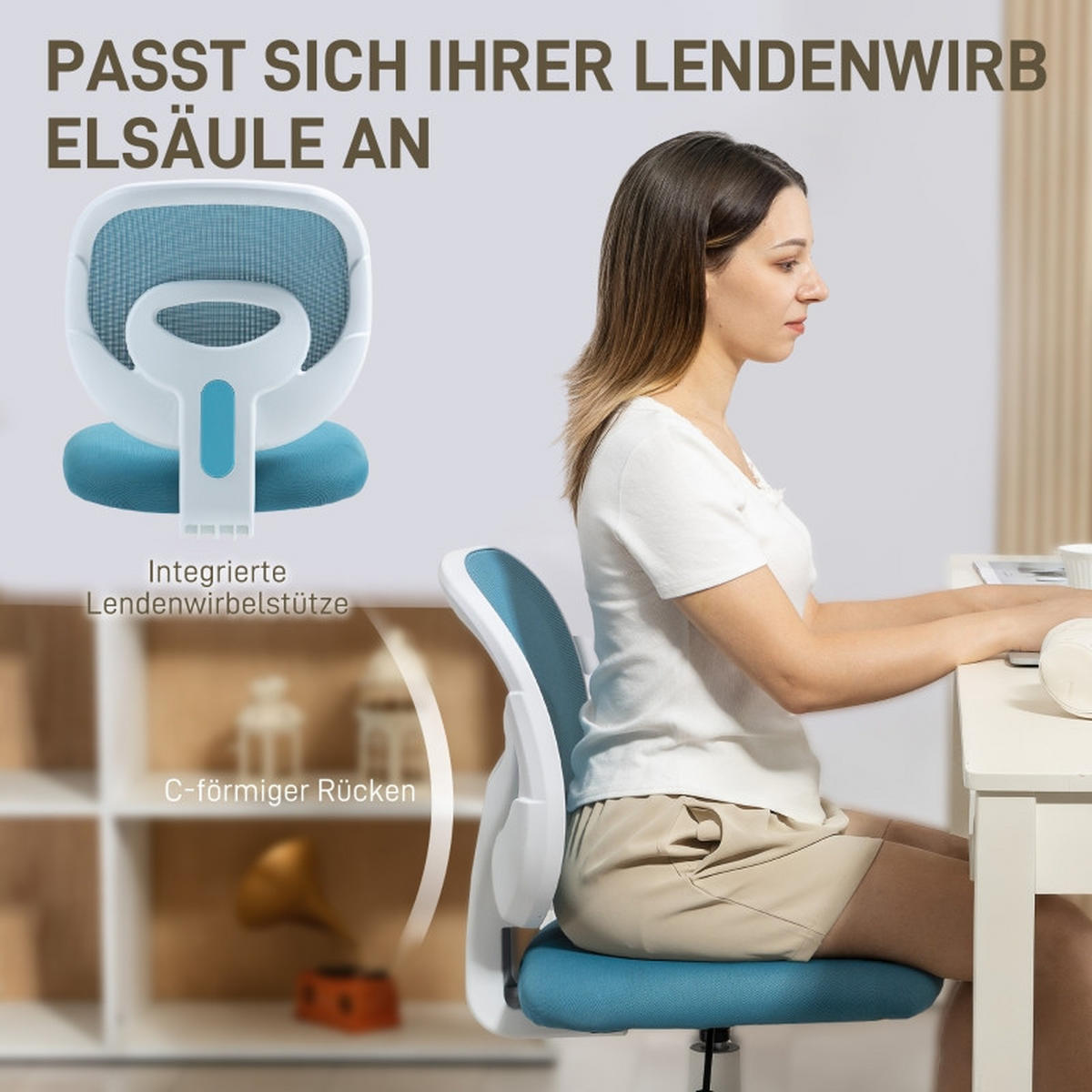 ERGONOMISKA snurrstolar med höjdjusterbart ryggstöd, blå - Blå, Metall (53/89/59.5cm) - SHOPENTRA