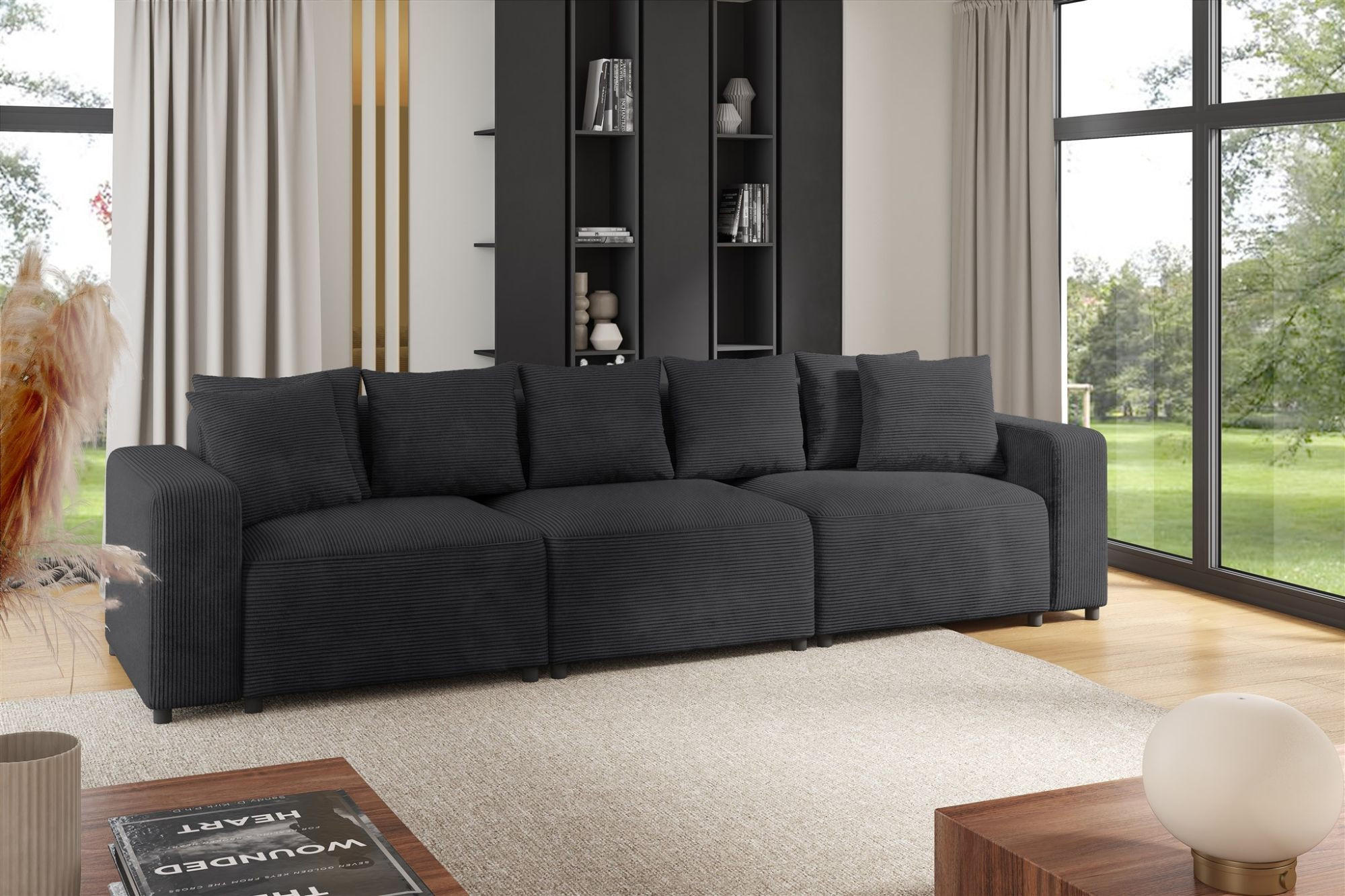 SOFA Megan 3-sitzer In Poso - Anthrazit, Holzwerkstoff/Textil (327/75/98cm) - Fun Möbel