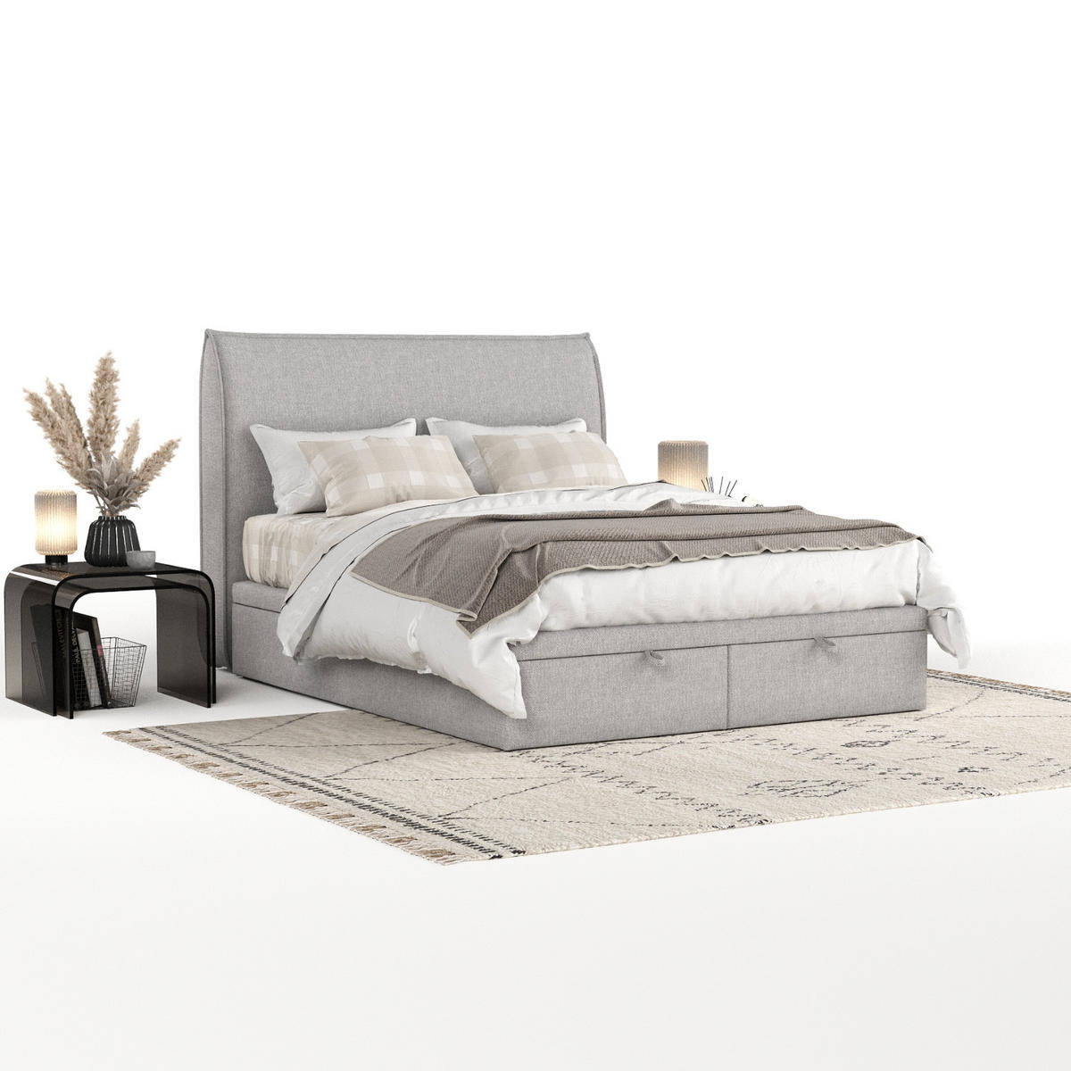 POLSTERBETT Tuvalu mit Stauraum 120/200 cm Grau im Megan Stoff - Schwarz/Grau, Holz/Holzwerkstoff (120/200cm) - AltaBeds