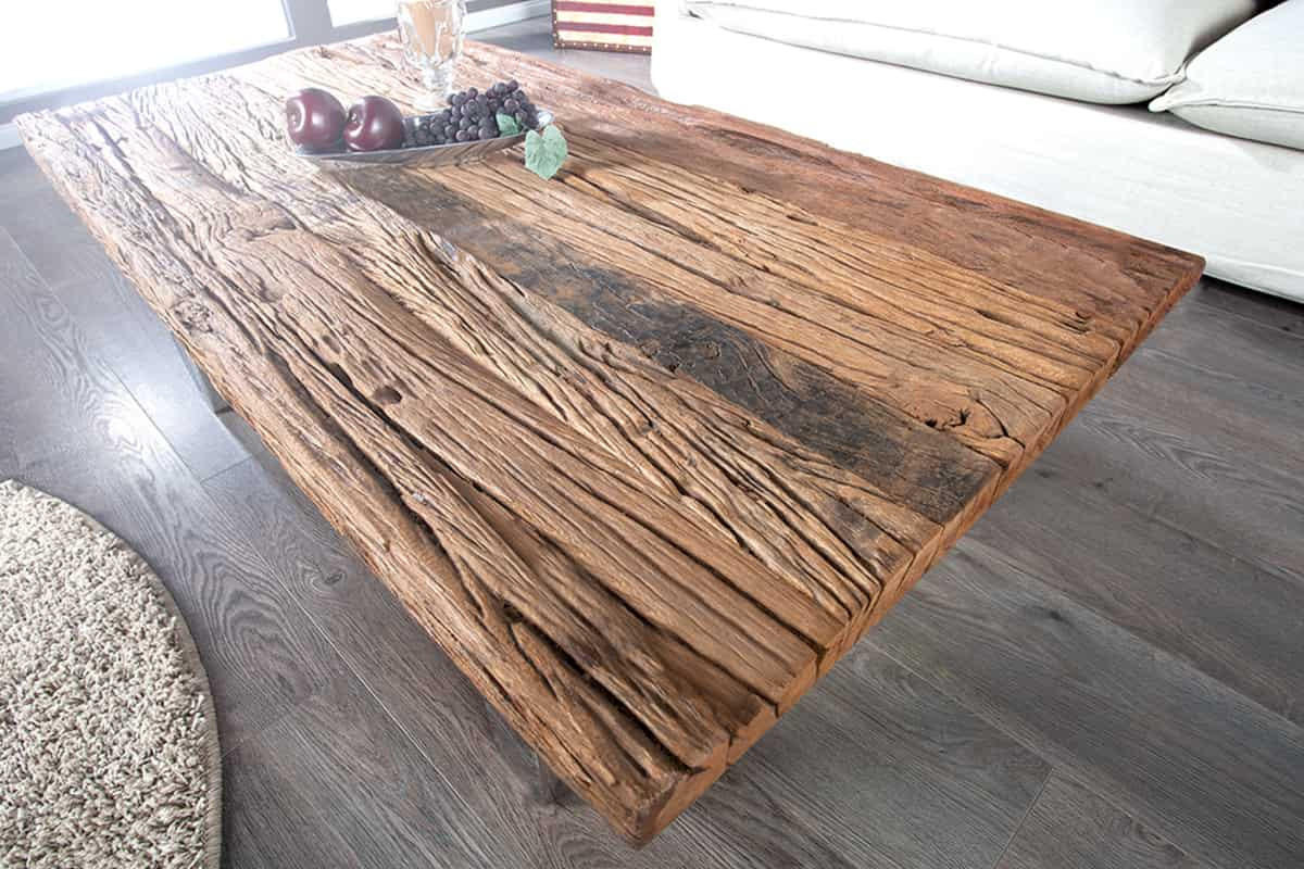 COUCHTISCH BARRACUDA Teakholz kufen Natur|Silber 110cm - Silberfarben/Goldfarben, Glas/Holz (60/110/40cm) - riess-ambiente