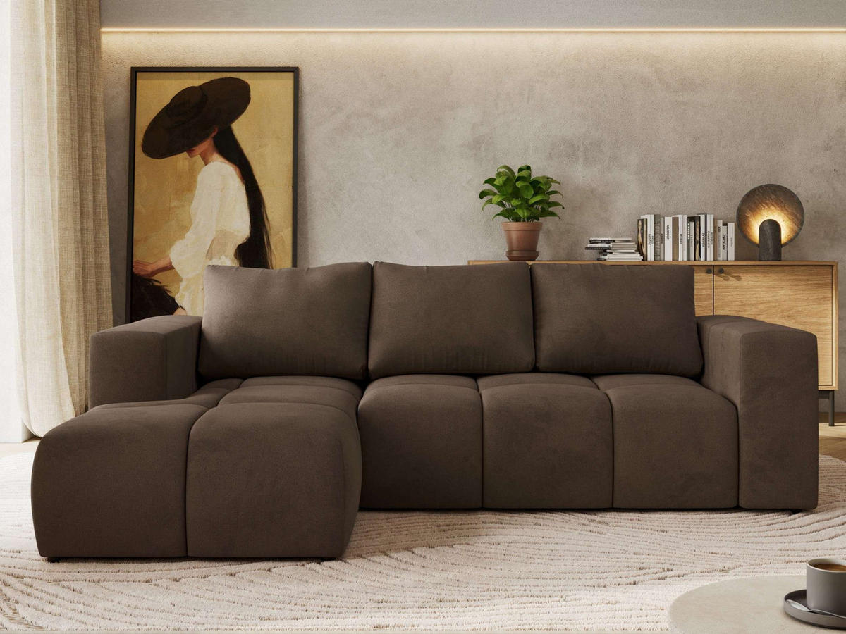 ROHOVÁ SEDAČKA MONIVA L Hnedá Samet - ľavá strana - hnedá/čierna, textil/plast (164/266cm) - MKS