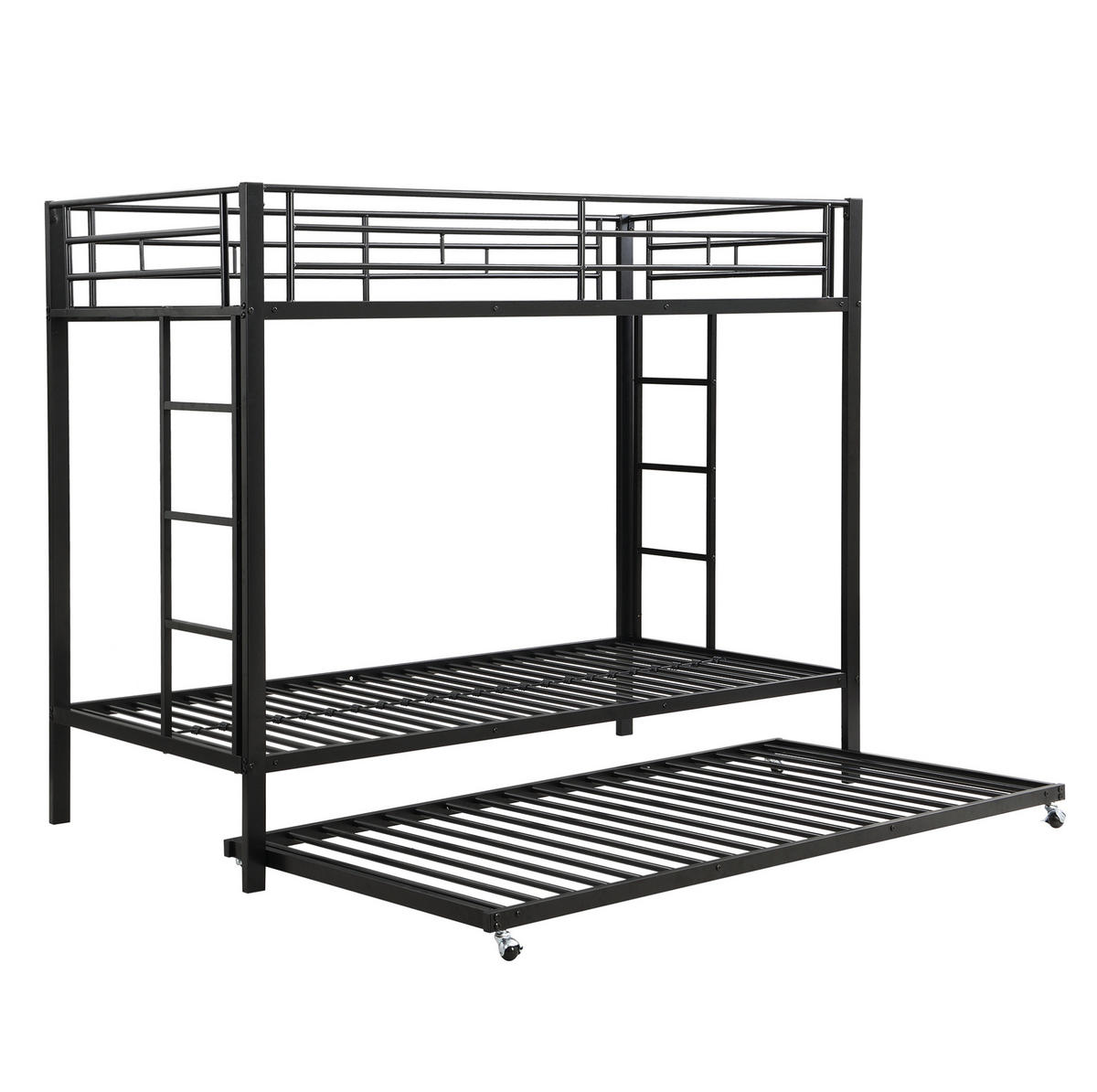 ETAGENBETT 90/200 cm aus Metall mit Ausziehbett und hohem Sicherheitsgeländer - Schwarz, Metall (90/200cm) - Flora Grace