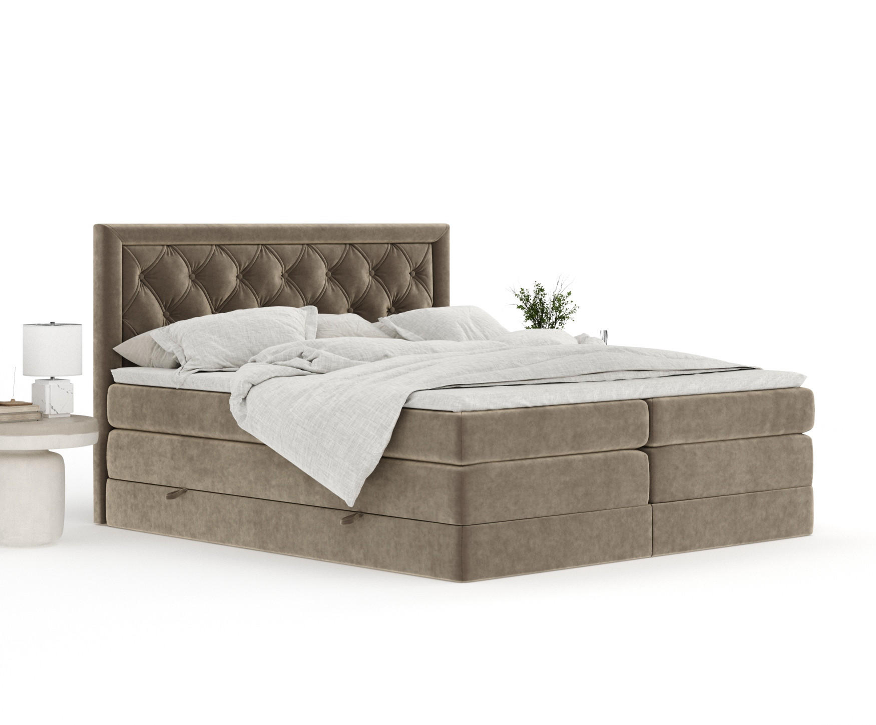 Thumbnail - Maison de Reve Boxspringbett, Braun, Textil, Buche, Kiefer, H3 + H4, 7-Zonen, Höhe ca. 40 cm, 140x200 cm, Handmade in Eu...