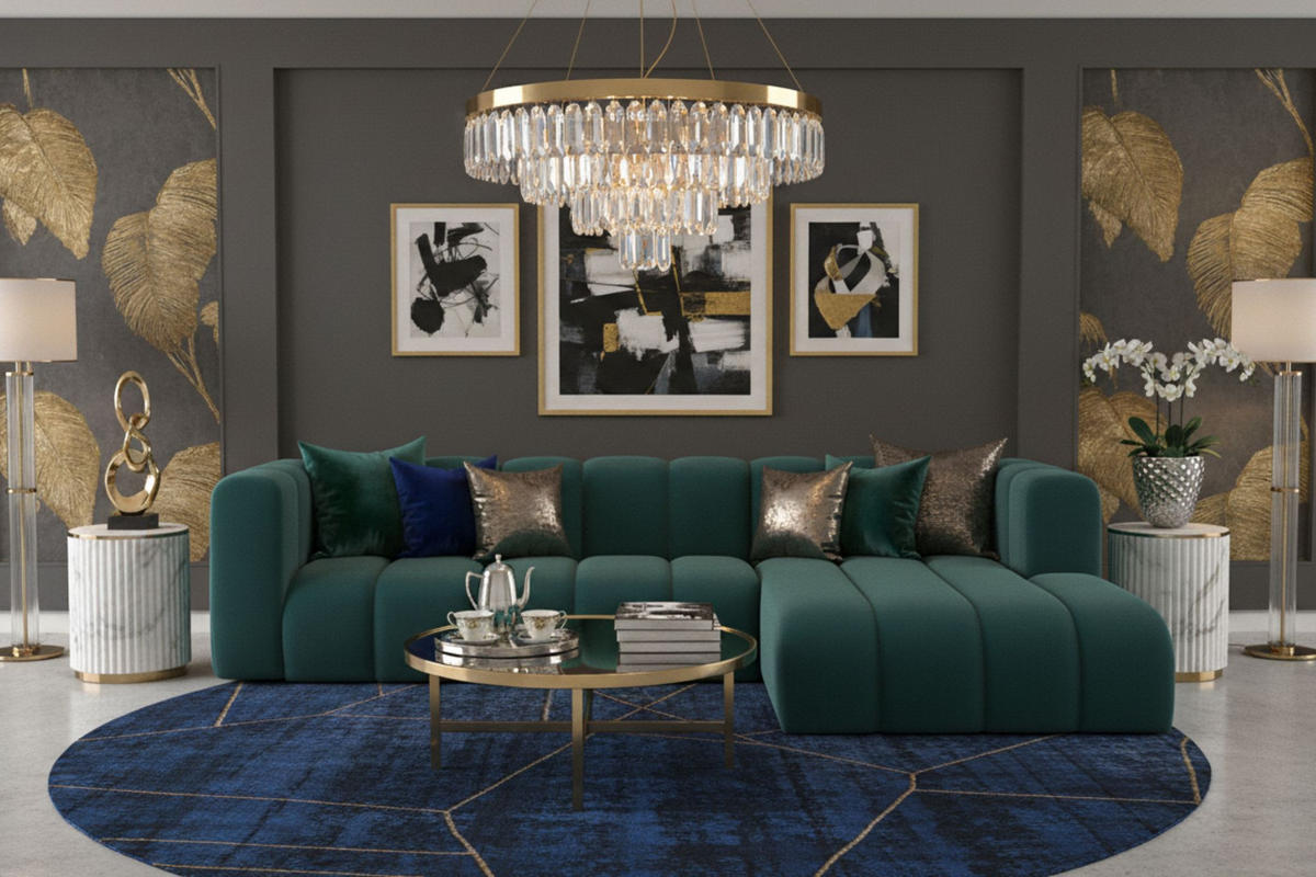 ECKSOFA L-Form Grand L 287 cm, Veloursstoff Salvador, Azurblau, Rechts - Blau, Holz (287/179cm) - Kaiser Möbel