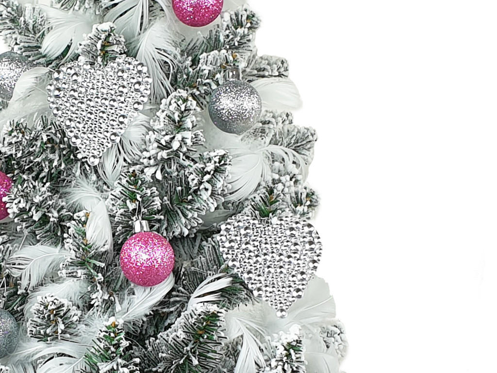 WEIHNACHTSBAUM künstlicher 60 cm mit LED-Beleuchtung, PERLENHERZ, mit 32 Weihnachtsbaumschmuck, Pflanztopf mit Jutesack - Pink/Silberfarben, Kunststoff/Stein (40/60cm) - LAALU