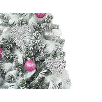 WEIHNACHTSBAUM künstlicher 60 cm mit LED-Beleuchtung, PERLENHERZ, mit 32 Weihnachtsbaumschmuck, Pflanztopf mit Jutesack - Pink/Silberfarben, Kunststoff/Stein (40/60cm) - LAALU