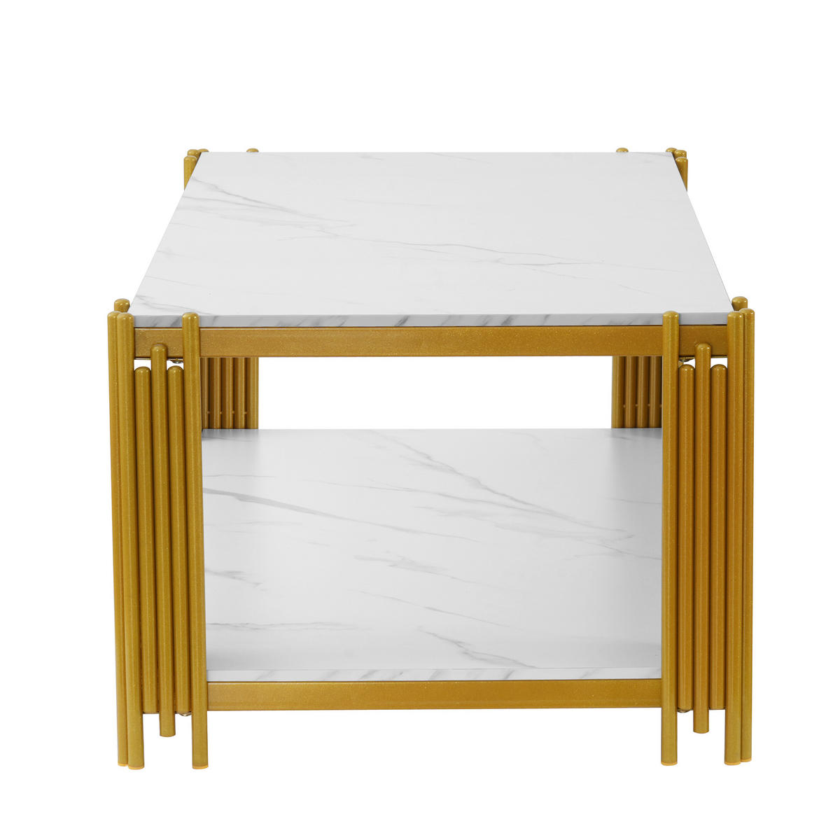 COUCHTISCH in Weiß-Gold Wohnzimmertisch mit Metallbeinen für Wohnzimmer, B140/T64/H46cm - Goldfarben/Weiß, Holzwerkstoff/Metall (64/114/46cm) - STILVORA