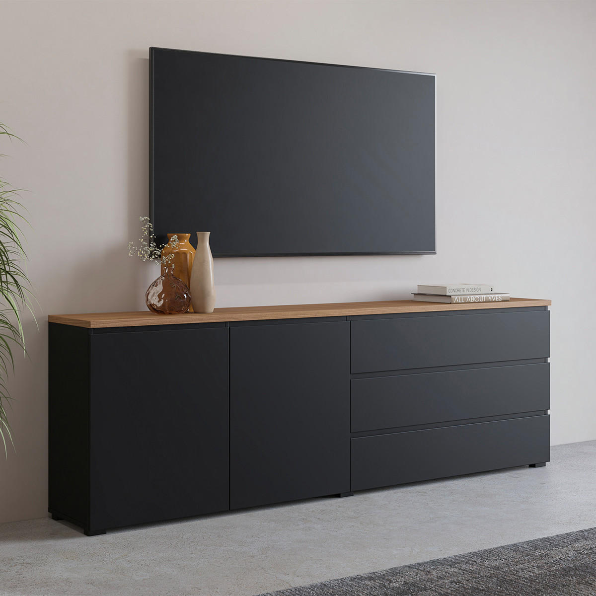 SIDEBOARD Liko Schwarz und Holz - Schwarz, Holzwerkstoff (200/67.9/34.5cm) - Petits-meubles