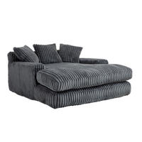 CHAISELONGUE aus Cord 125 x 155 cm dunkelgrau mit 3 Kissen - Dunkelgrau, Kunststoff (155/63/125cm) - Meubliv