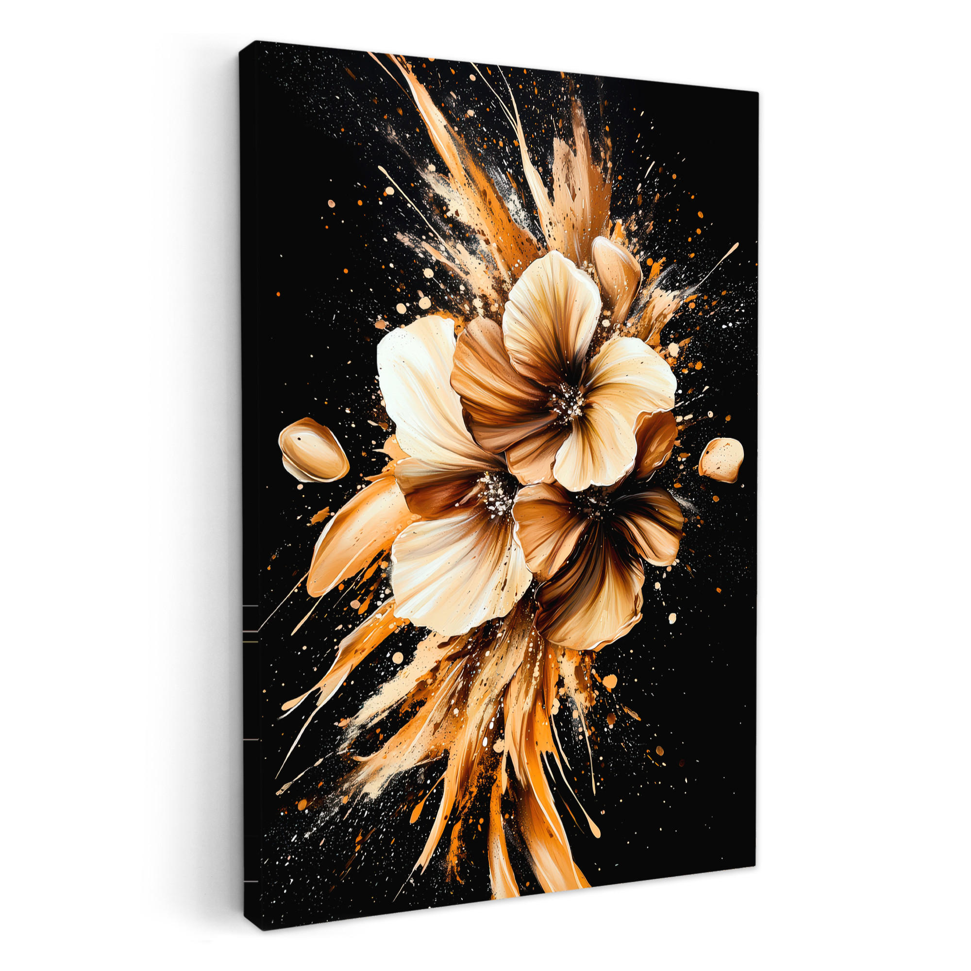LEINWANDBILD Blumen - Gold - Graffiti - Schwarz - Abstrakt 20x30 cm - Cappuccino, Textil (20/30cm) - MuchoWow